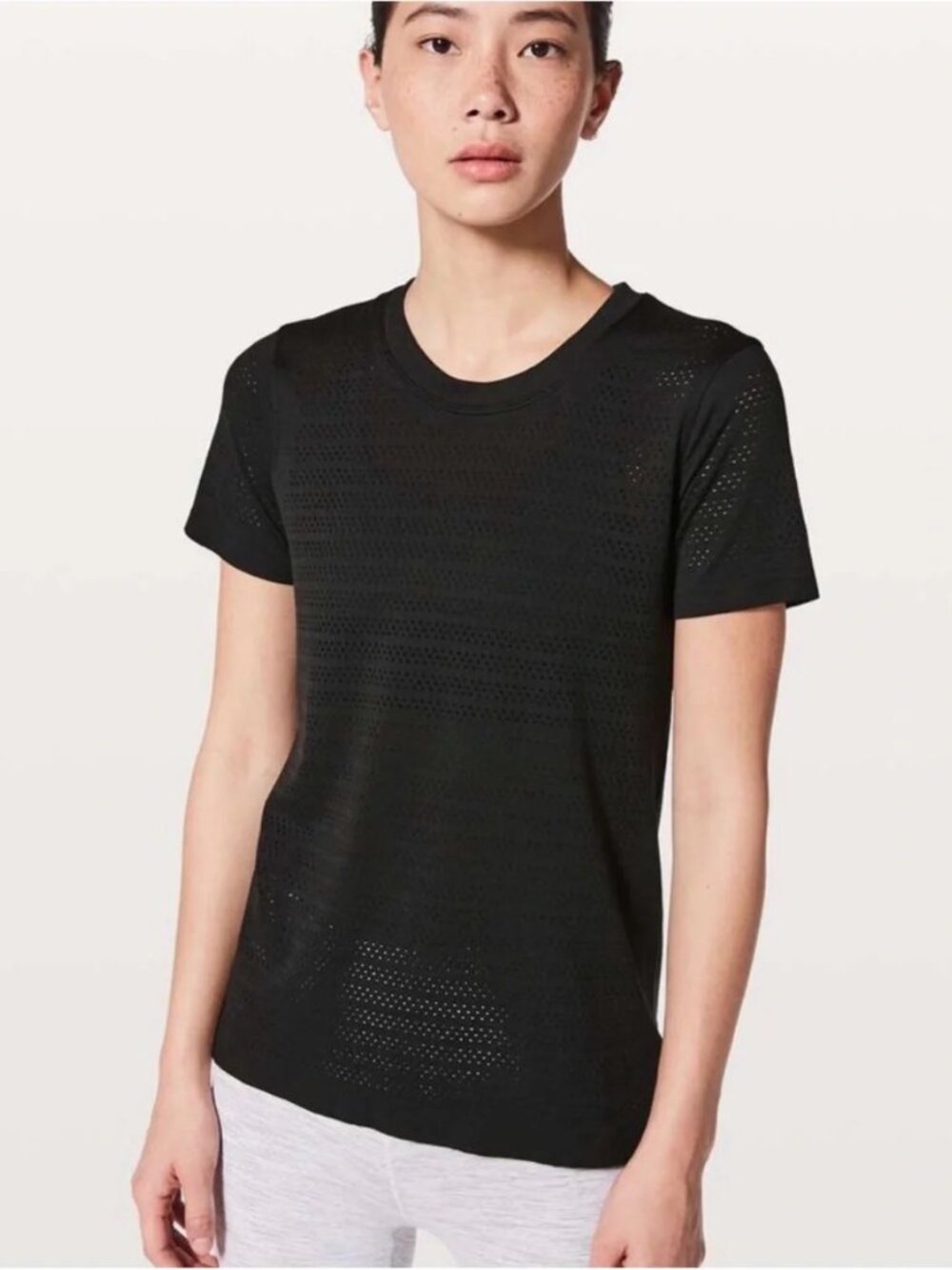 Lululemon Black Eyelet Breeze By Short Sleeve Tee